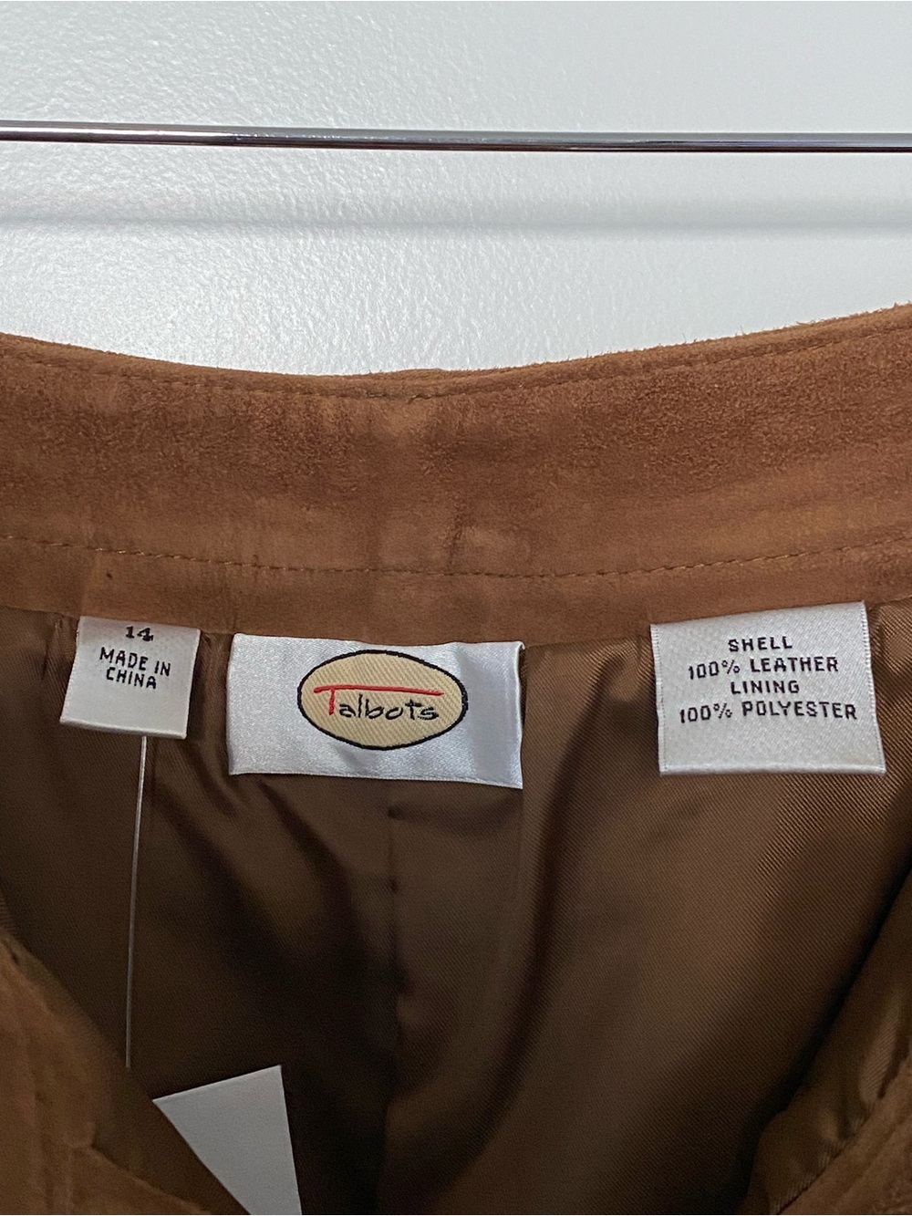 NWT Talbots Size 14 100% Leather Suede Pants Cognac Brown Straight Leg - Picture 2 of 8